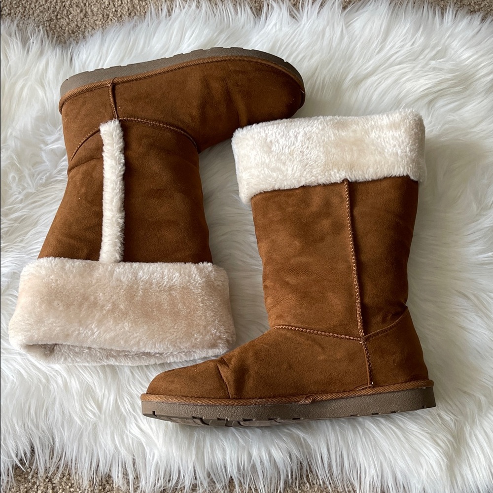 Women’s Cozy Brown Faux Fur Lined Boots Size 10 M